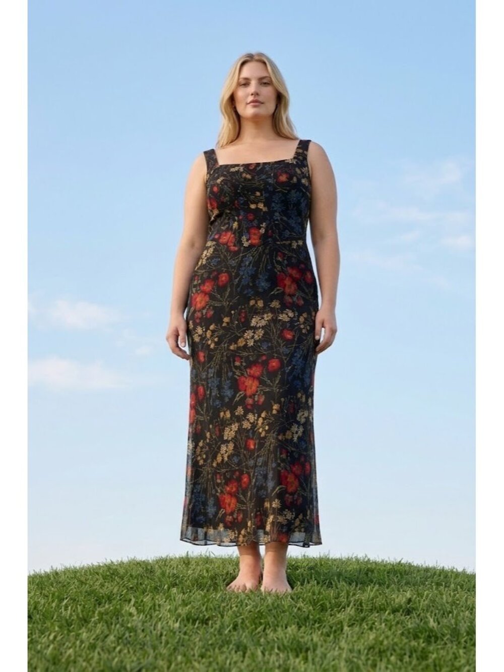 NWT Polo Ralph Lauren Floral Corset Chiffon Maxi in Black Tank Dress 18